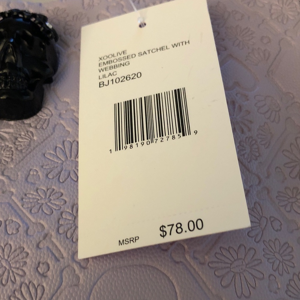 Betsey Johnson XOOLIVE Lilac Embossed Skull Satchel Crossbody Bag Purse NWT - Picture 3 of 15